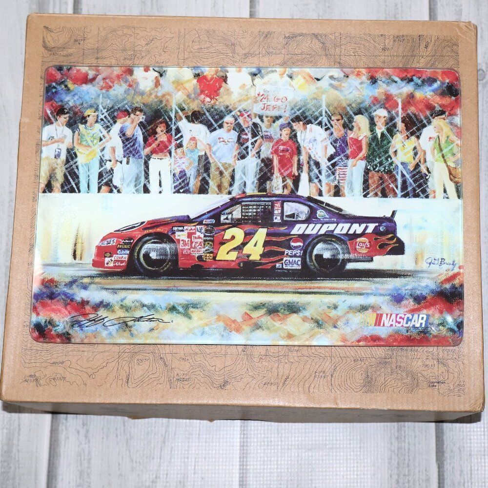 Vintage NASCAR Jeff Gordon #24 Dupont Race Car Glass Cutting Board 8" x 12"